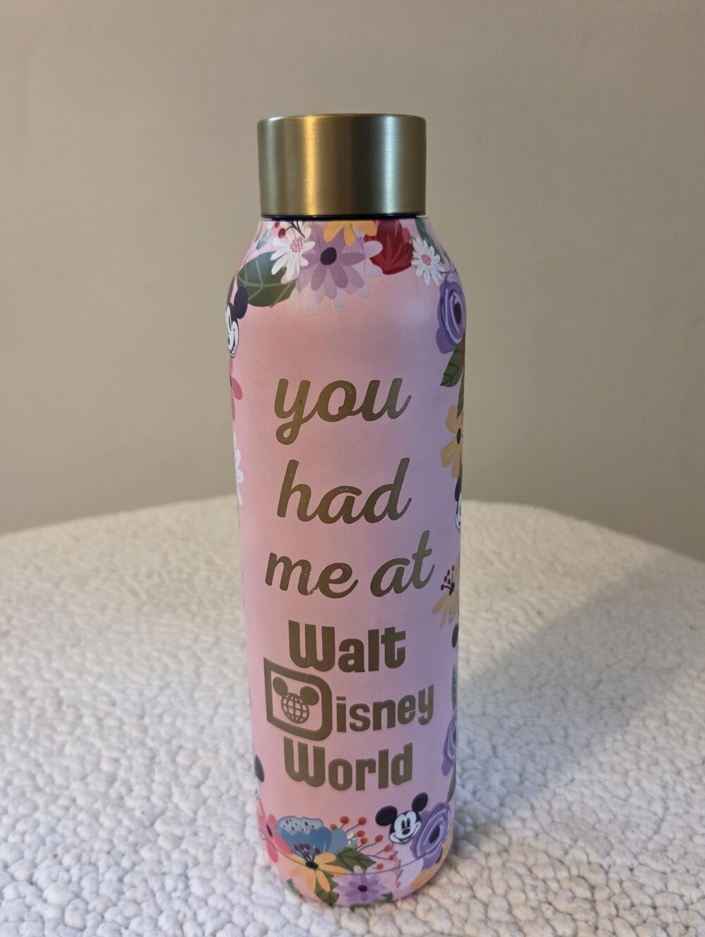 You Had Me At Walt Disney World' Stainless Pink Mickey Flower Water Bottle 21 Oz